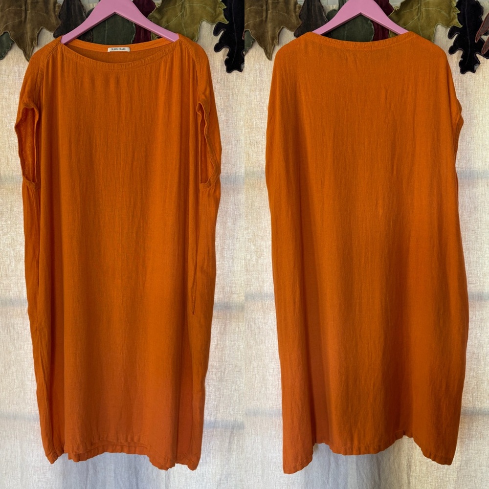 Black Crane Linen Rayon Box Dress - Picture 2 of 4